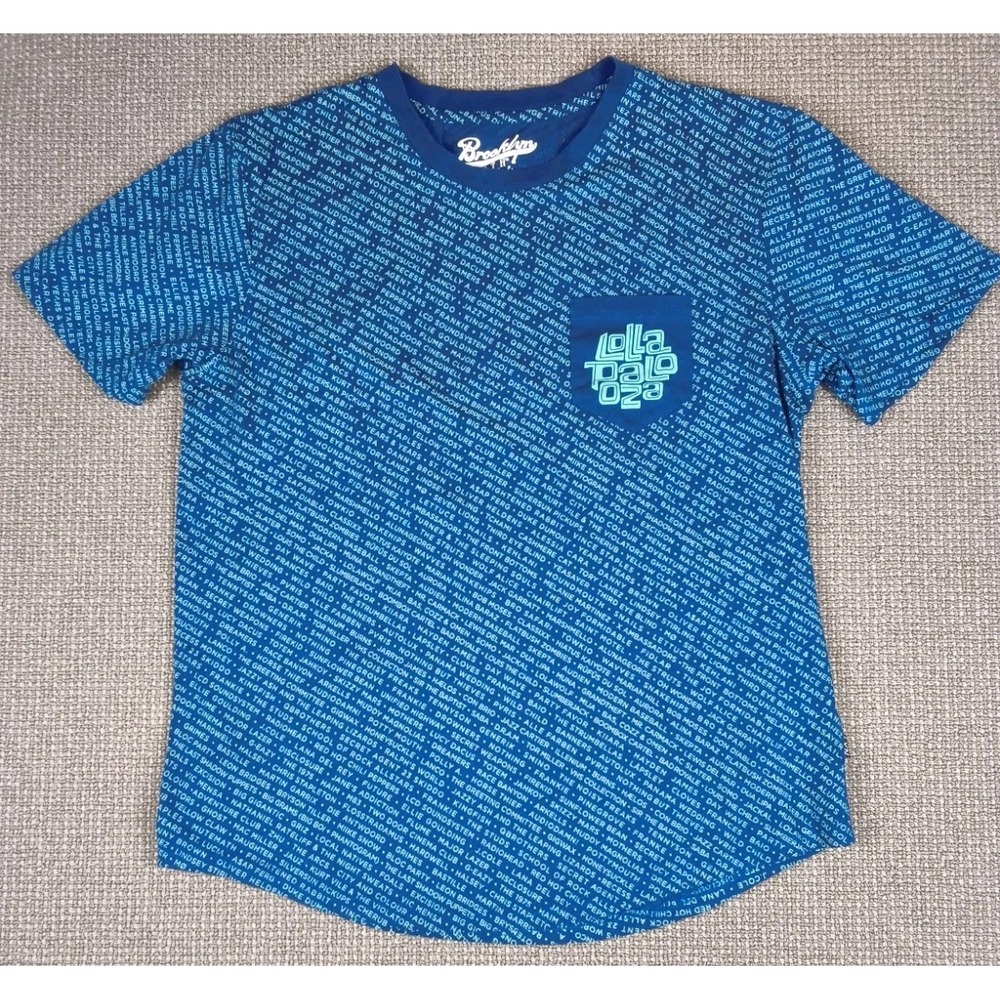 Lollapalooza Pocket Blue Shirt Brooklyn Cloth Large All Over Print Rare Music